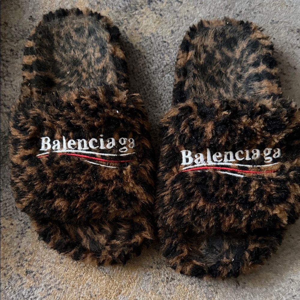Balenciaga Brown Fuzzy Slippers